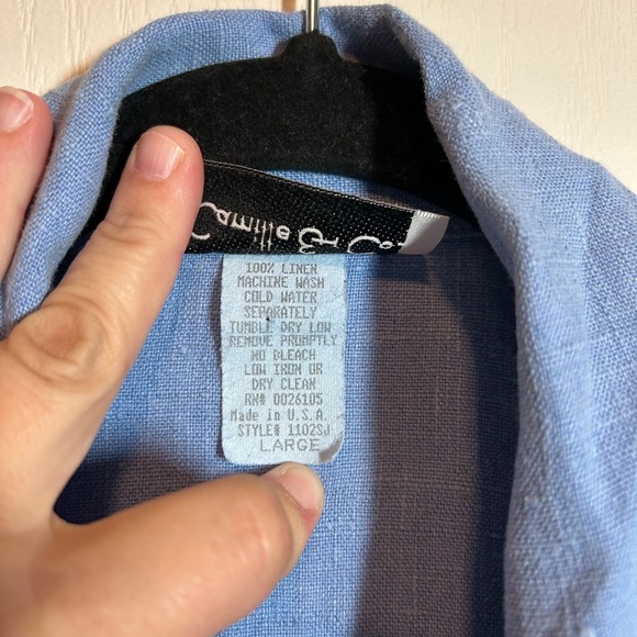 Vintage Camille & Co Women's Blue Button-Up Top - 100% Linen - Size Large - Picture 3 of 11